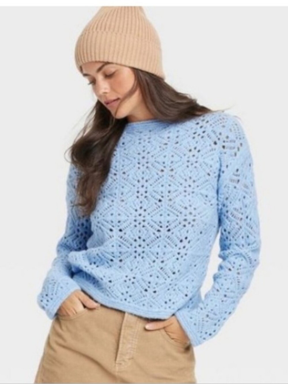 NWT Small Universal Threads Open-Knit Crochet Crewneck Sweater Granny Core